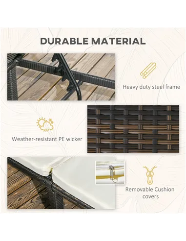 Outsunny Set of Two Reclining Rattan Sun Loungers, with Cushions - Brown/Cream