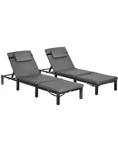 Outsunny Set of Two Reclining Rattan Sun Loungers, with Cushions - Grey