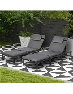 Outsunny Set of Two Reclining Rattan Sun Loungers, with Cushions - Grey 2
