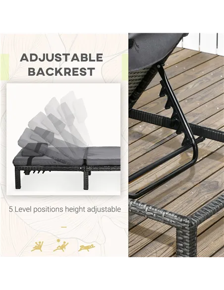 Outsunny Set of Two Reclining Rattan Sun Loungers, with Cushions - Grey