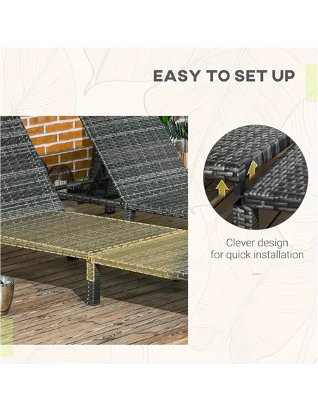 Outsunny Set of Two Reclining Rattan Sun Loungers, with Cushions - Grey