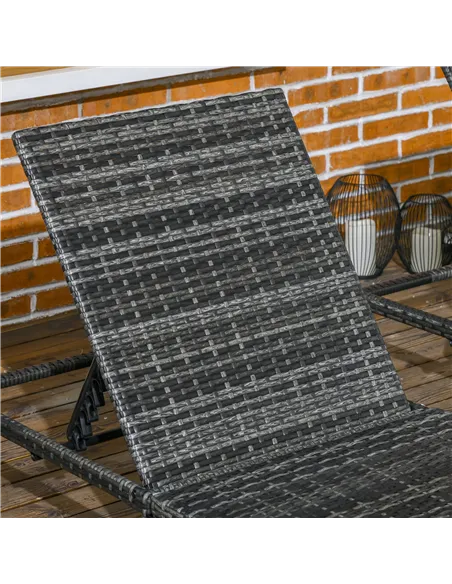 Outsunny Set of Two Reclining Rattan Sun Loungers, with Cushions - Grey