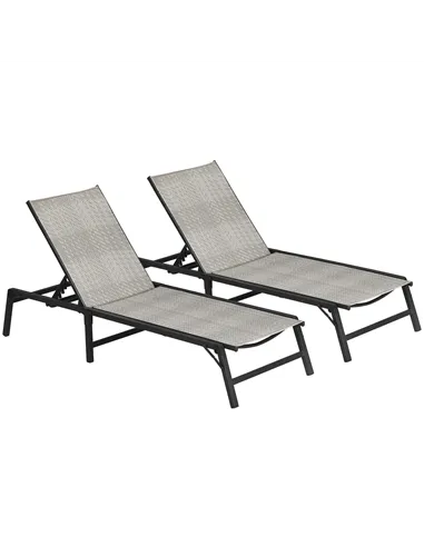 Outsunny Foldable Outdoor PE Rattan Sun Lounger Set of 2, Patio Wicker Recliners Lounge Chair w/ 5-Level Adjustable Backrest, fo