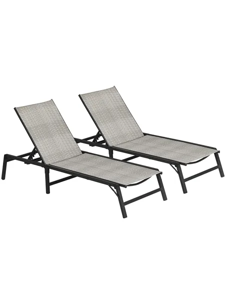 Outsunny Foldable Outdoor PE Rattan Sun Lounger Set of 2, Patio Wicker Recliners Lounge Chair w/ 5-Level Adjustable Backrest, fo