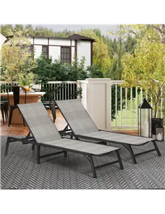 Outsunny Foldable Outdoor PE Rattan Sun Lounger Set of 2, Patio Wicker Recliners Lounge Chair w/ 5-Level Adjustable Backrest, fo 2