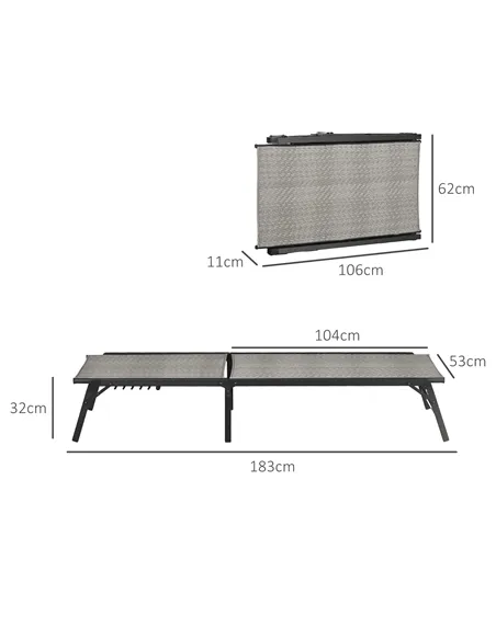 Outsunny Foldable Outdoor PE Rattan Sun Lounger Set of 2, Patio Wicker Recliners Lounge Chair w/ 5-Level Adjustable Backrest, fo