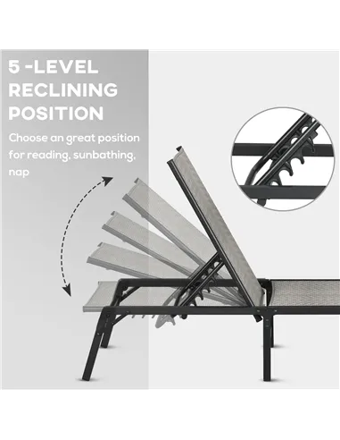 Outsunny Foldable Outdoor PE Rattan Sun Lounger Set of 2, Patio Wicker Recliners Lounge Chair w/ 5-Level Adjustable Backrest, fo