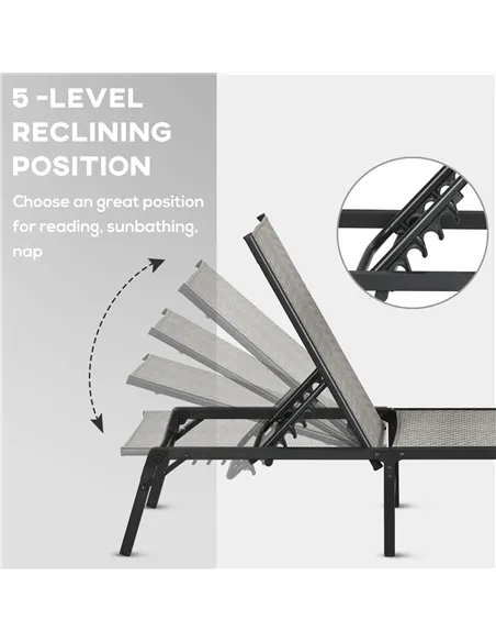 Outsunny Foldable Outdoor PE Rattan Sun Lounger Set of 2, Patio Wicker Recliners Lounge Chair w/ 5-Level Adjustable Backrest, fo