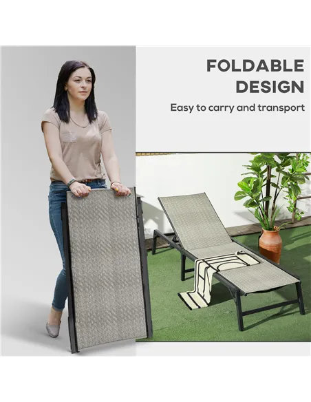 Outsunny Foldable Outdoor PE Rattan Sun Lounger Set of 2, Patio Wicker Recliners Lounge Chair w/ 5-Level Adjustable Backrest, fo