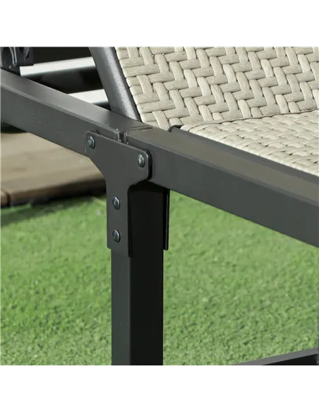 Outsunny Foldable Outdoor PE Rattan Sun Lounger Set of 2, Patio Wicker Recliners Lounge Chair w/ 5-Level Adjustable Backrest, fo