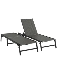 Outsunny Foldable Outdoor PE Rattan Sun Lounger Set of 2, Patio Wicker Recliners Lounge Chair w/ 5-Level Adjustable Backrest, fo