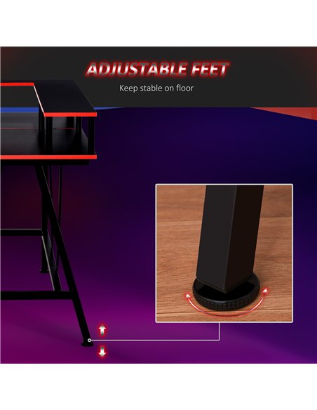 HOMCOM L Shaped Gaming Desk, Corner Computer Desk with Monitor Stand for Home Office, 140 x 130 x 93cm, Black and Red