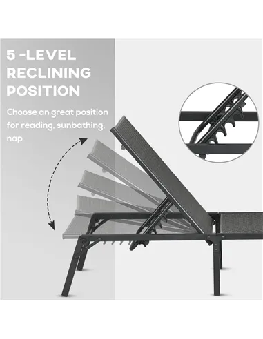 Outsunny Foldable Outdoor PE Rattan Sun Lounger Set of 2, Patio Wicker Recliners Lounge Chair w/ 5-Level Adjustable Backrest, fo