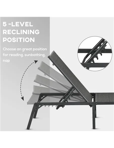 Outsunny Foldable Outdoor PE Rattan Sun Lounger Set of 2, Patio Wicker Recliners Lounge Chair w/ 5-Level Adjustable Backrest, fo