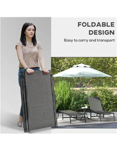 Outsunny Foldable Outdoor PE Rattan Sun Lounger Set of 2, Patio Wicker Recliners Lounge Chair w/ 5-Level Adjustable Backrest, fo