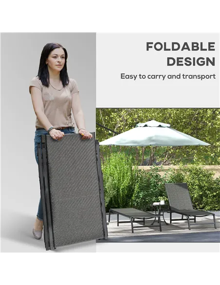 Outsunny Foldable Outdoor PE Rattan Sun Lounger Set of 2, Patio Wicker Recliners Lounge Chair w/ 5-Level Adjustable Backrest, fo