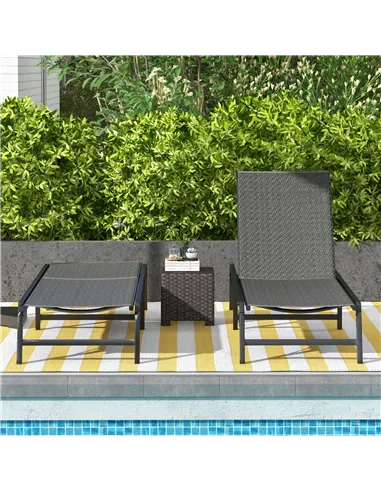 Outsunny Foldable Outdoor PE Rattan Sun Lounger Set of 2, Patio Wicker Recliners Lounge Chair w/ 5-Level Adjustable Backrest, fo