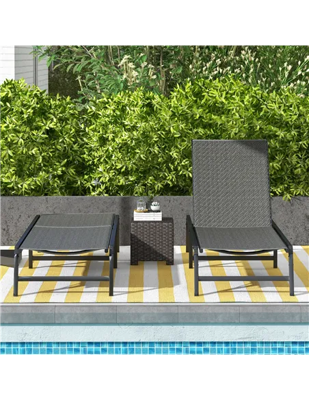 Outsunny Foldable Outdoor PE Rattan Sun Lounger Set of 2, Patio Wicker Recliners Lounge Chair w/ 5-Level Adjustable Backrest, fo