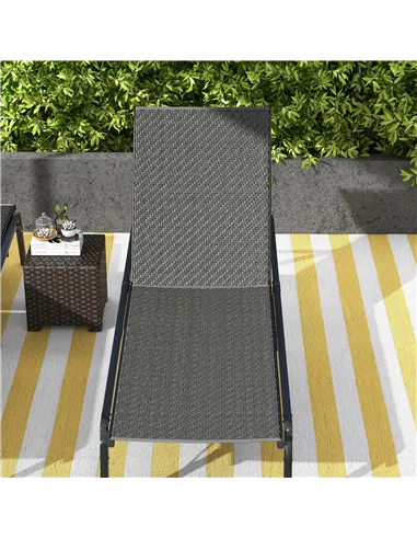 Outsunny Foldable Outdoor PE Rattan Sun Lounger Set of 2, Patio Wicker Recliners Lounge Chair w/ 5-Level Adjustable Backrest, fo