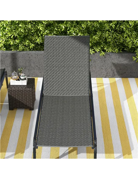 Outsunny Foldable Outdoor PE Rattan Sun Lounger Set of 2, Patio Wicker Recliners Lounge Chair w/ 5-Level Adjustable Backrest, fo