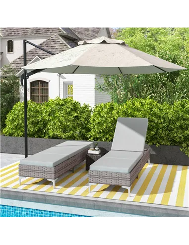 Outsunny Outdoor PE Rattan Sun Lounger Set of 2, Multi-position Backrest Adjustable Single Recliner Sunbed Daybed with Removeabl