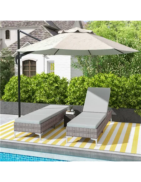 Outsunny Outdoor PE Rattan Sun Lounger Set of 2, Multi-position Backrest Adjustable Single Recliner Sunbed Daybed with Removeabl