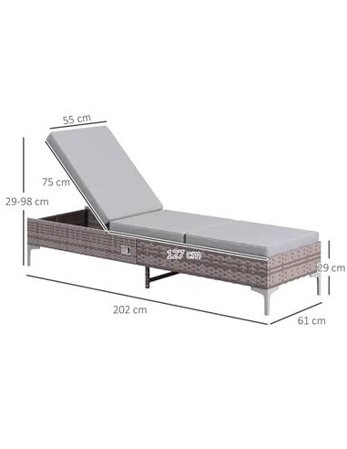 Outsunny Outdoor PE Rattan Sun Lounger Set of 2, Multi-position Backrest Adjustable Single Recliner Sunbed Daybed with Removeabl