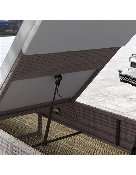 Outsunny Outdoor PE Rattan Sun Lounger Set of 2, Multi-position Backrest Adjustable Single Recliner Sunbed Daybed with Removeabl