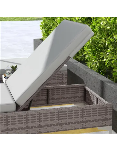 Outsunny Outdoor PE Rattan Sun Lounger Set of 2, Multi-position Backrest Adjustable Single Recliner Sunbed Daybed with Removeabl