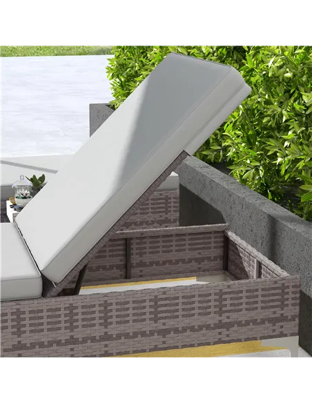 Outsunny Outdoor PE Rattan Sun Lounger Set of 2, Multi-position Backrest Adjustable Single Recliner Sunbed Daybed with Removeabl