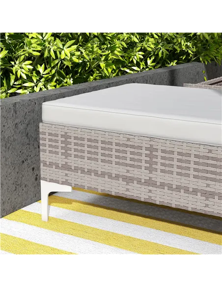 Outsunny Outdoor PE Rattan Sun Lounger Set of 2, Multi-position Backrest Adjustable Single Recliner Sunbed Daybed with Removeabl