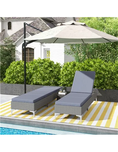 Outsunny Outdoor PE Rattan Sun Lounger Set of 2, Multi-position Backrest Adjustable Single Recliner Sunbed Daybed with Removeabl