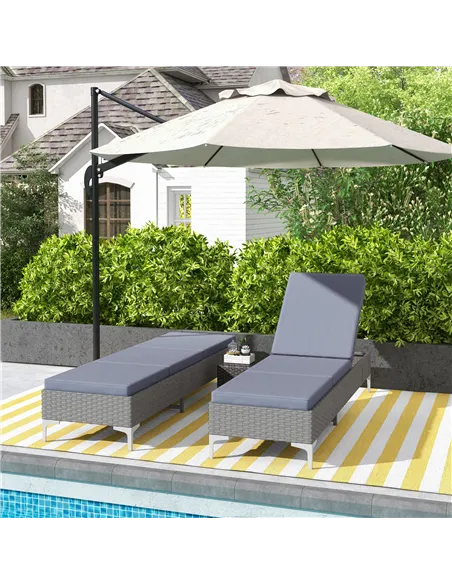 Outsunny Outdoor PE Rattan Sun Lounger Set of 2, Multi-position Backrest Adjustable Single Recliner Sunbed Daybed with Removeabl