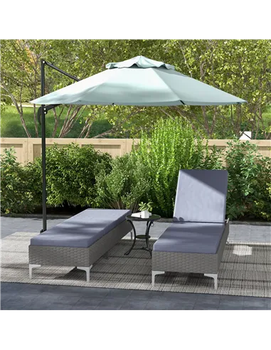 Outsunny Outdoor PE Rattan Sun Lounger Set of 2, Multi-position Backrest Adjustable Single Recliner Sunbed Daybed with Removeabl