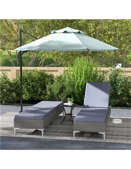 Outsunny Outdoor PE Rattan Sun Lounger Set of 2, Multi-position Backrest Adjustable Single Recliner Sunbed Daybed with Removeabl