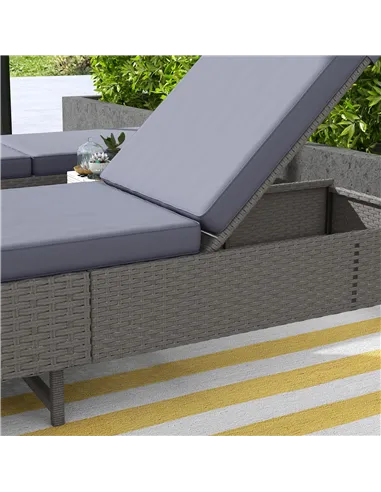 Outsunny Outdoor PE Rattan Sun Lounger Set of 2, Multi-position Backrest Adjustable Single Recliner Sunbed Daybed with Removeabl