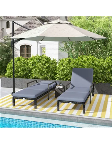 Outsunny Outdoor PE Rattan Sun Lounger Set of 2, Wicker Chaise Recliner Garden Chair with 5-Level Adjustable Backrest and 2 Whee