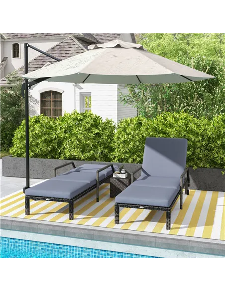 Outsunny Outdoor PE Rattan Sun Lounger Set of 2, Wicker Chaise Recliner Garden Chair with 5-Level Adjustable Backrest and 2 Whee