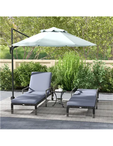 Outsunny Outdoor PE Rattan Sun Lounger Set of 2, Wicker Chaise Recliner Garden Chair with 5-Level Adjustable Backrest and 2 Whee
