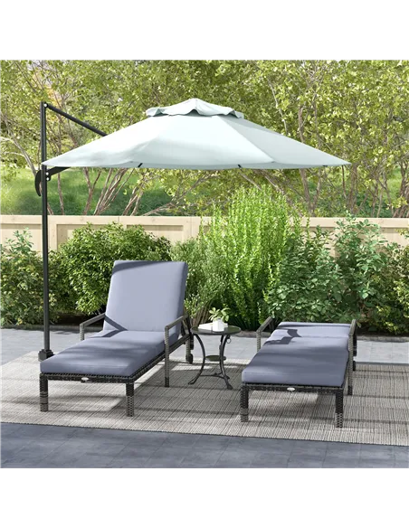 Outsunny Outdoor PE Rattan Sun Lounger Set of 2, Wicker Chaise Recliner Garden Chair with 5-Level Adjustable Backrest and 2 Whee