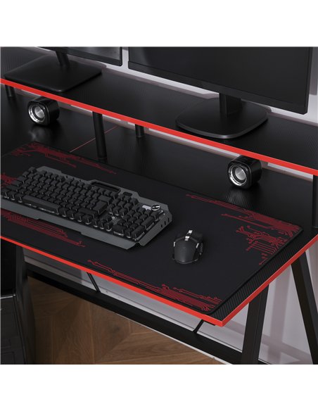 HOMCOM L Shaped Gaming Desk, Corner Computer Desk with Monitor Stand for Home Office, 140 x 130 x 93cm, Black and Red