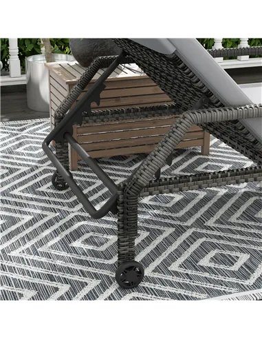 Outsunny Outdoor PE Rattan Sun Lounger Set of 2, Wicker Chaise Recliner Garden Chair with 5-Level Adjustable Backrest and 2 Whee