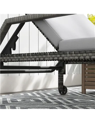 Outsunny Outdoor PE Rattan Sun Lounger Set of 2, Wicker Chaise Recliner Garden Chair with 5-Level Adjustable Backrest and 2 Whee