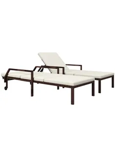 Outsunny Outdoor PE Rattan Sun Lounger Set of 2, Wicker Chaise Recliner Garden Chair with 5-Level Adjustable Backrest and 2 Whee