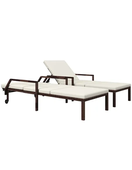 Outsunny Outdoor PE Rattan Sun Lounger Set of 2, Wicker Chaise Recliner Garden Chair with 5-Level Adjustable Backrest and 2 Whee