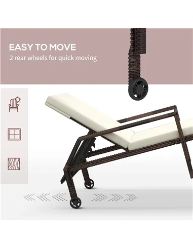 Outsunny Outdoor PE Rattan Sun Lounger Set of 2, Wicker Chaise Recliner Garden Chair with 5-Level Adjustable Backrest and 2 Whee