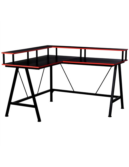 HOMCOM L Shaped Gaming Desk, Corner Computer Desk with Monitor Stand for Home Office, 140 x 130 x 93cm, Black and Red