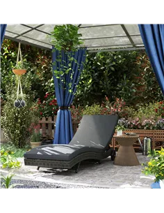 Outsunny Patio Wicker Chaise Lounge Chair, Outdoor PE Rattan Sun Lounger with Adjustable Backrest and 2 Wheels, Dark Grey 2