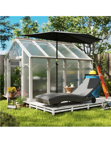 Outsunny Patio Wicker Chaise Lounge Chair, Outdoor PE Rattan Sun Lounger with Adjustable Backrest and 2 Wheels, Dark Grey