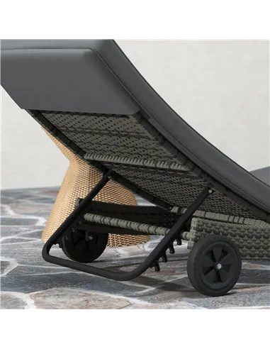 Outsunny Patio Wicker Chaise Lounge Chair, Outdoor PE Rattan Sun Lounger with Adjustable Backrest and 2 Wheels, Dark Grey